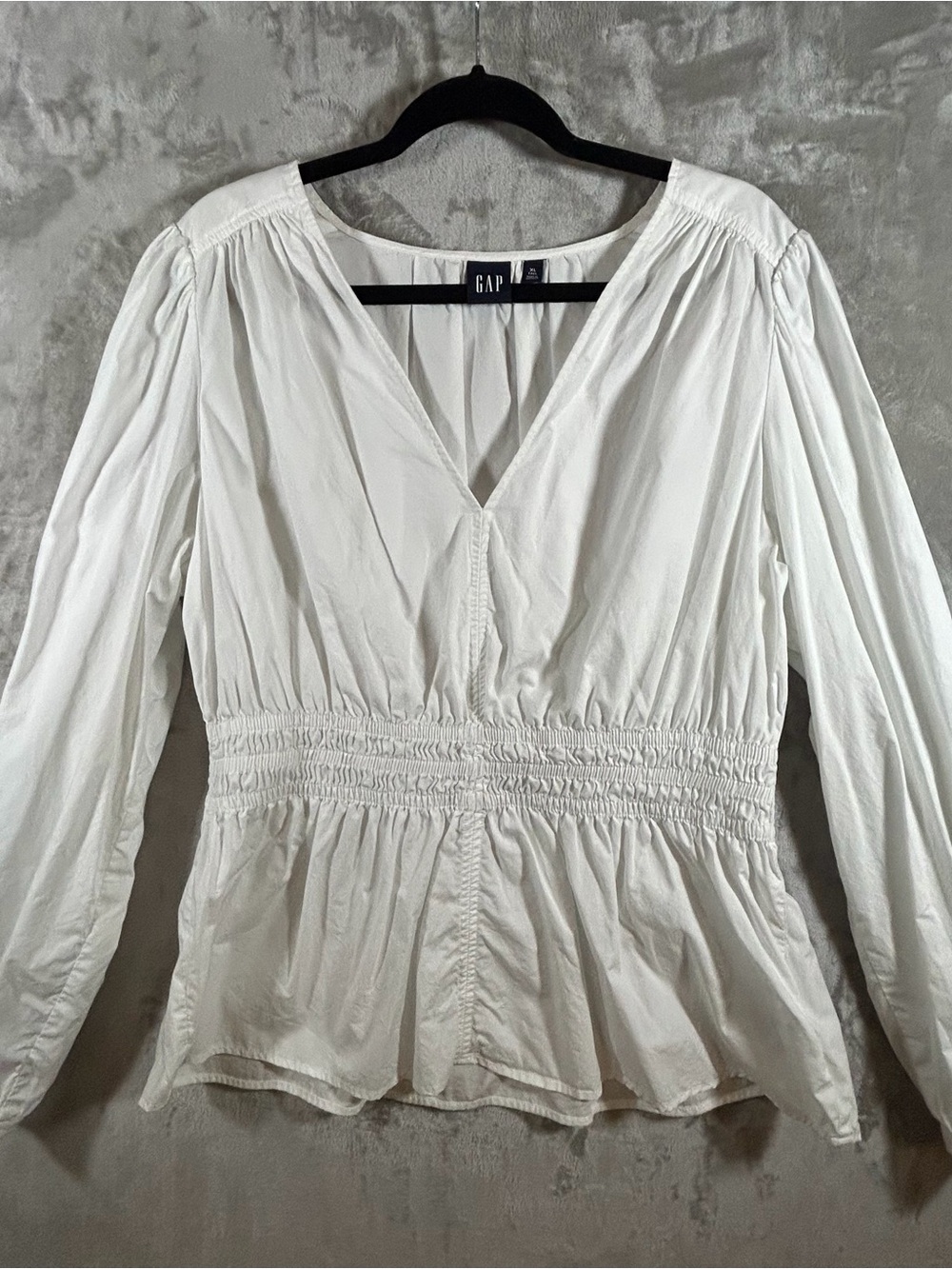 GAP White V-Neck Smocked-Waist Blouse